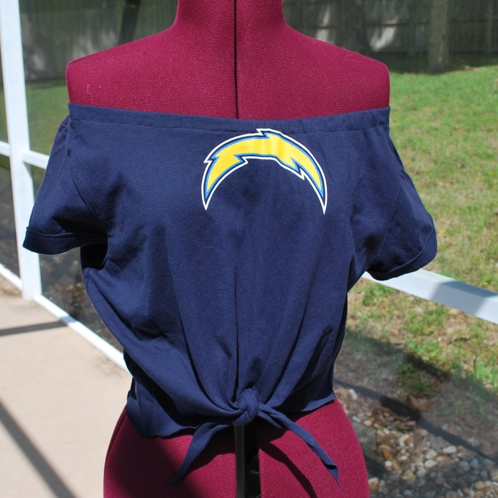 Los Angeles Chargers Off Shoulder Cropped Shirt Top Tie Waist S